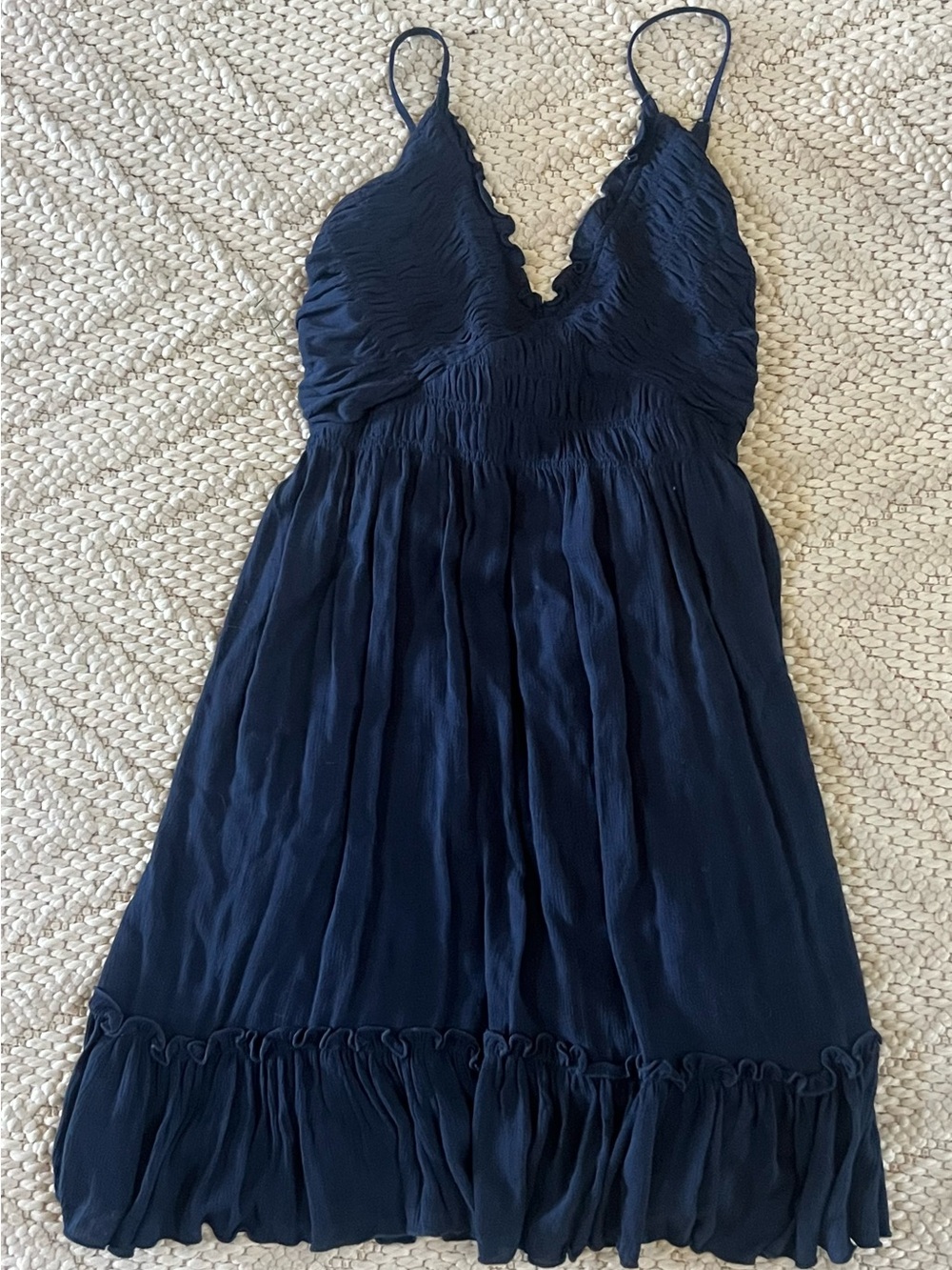 WISHLIST SZ L Navy V-Neck Spaghetti Strap Tie Back Dress NWT